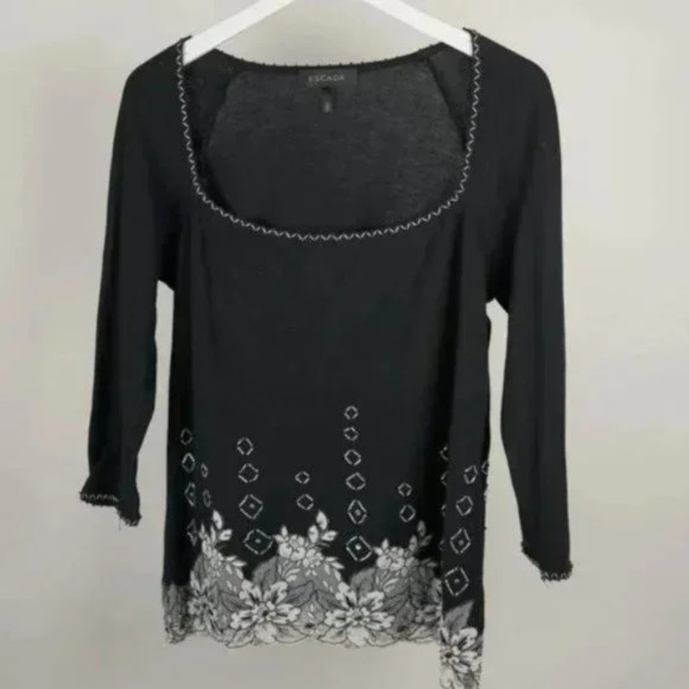 Escada Black Lace-Hem Sweater